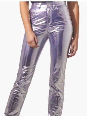 Fiorucci YVES Iridescent Silver Slim Cigarette Pants
